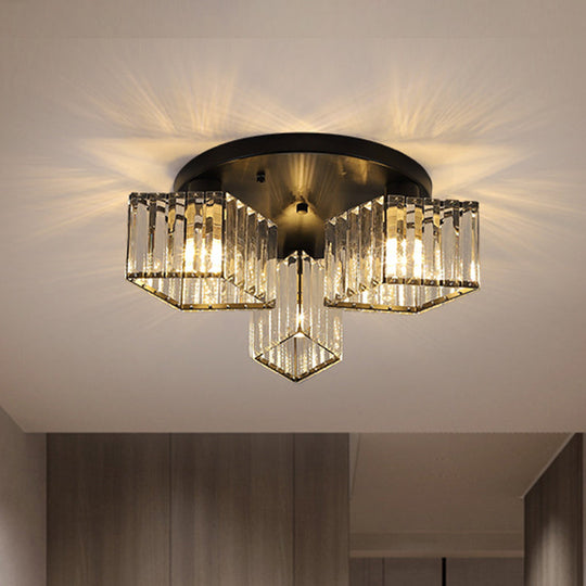 Crystal Black Flush Mount Ceiling Light Fixture - Rhombus Design With 3/4- Bulb Recessed Lighting