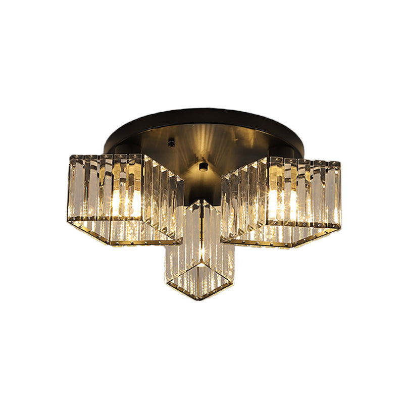 Crystal Black Flush Mount Ceiling Light Fixture - Rhombus Design With 3/4 - Bulb Recessed Lighting