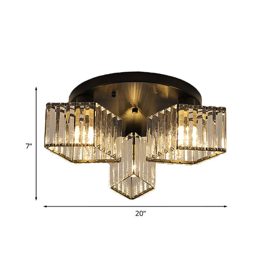 Crystal Black Flush Mount Ceiling Light Fixture - Rhombus Design With 3/4 - Bulb Recessed Lighting