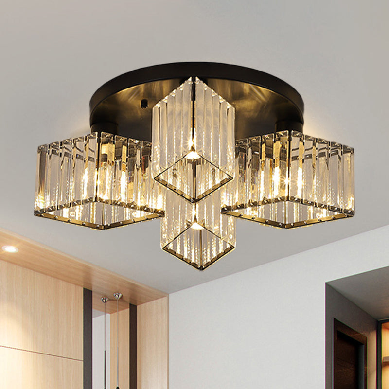 Crystal Black Flush Mount Ceiling Light Fixture - Rhombus Design With 3/4- Bulb Recessed Lighting
