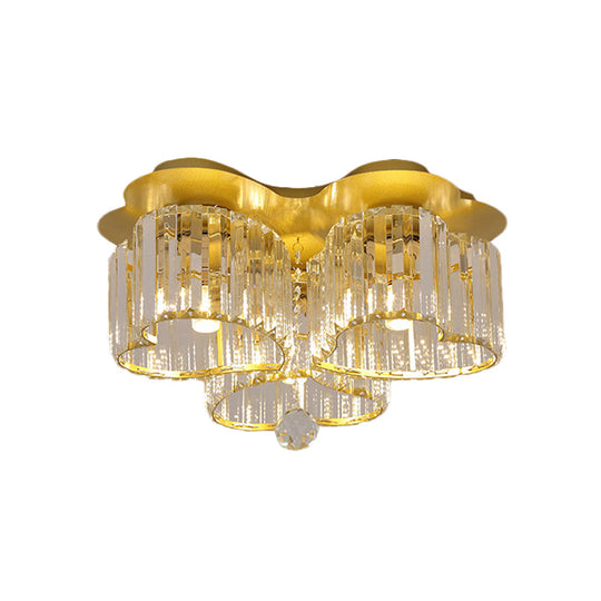 Gold Heart Crystal Ceiling Light Fixture With Flush Mount - Simplicity Design 3/4 Bulbs For Bedroom