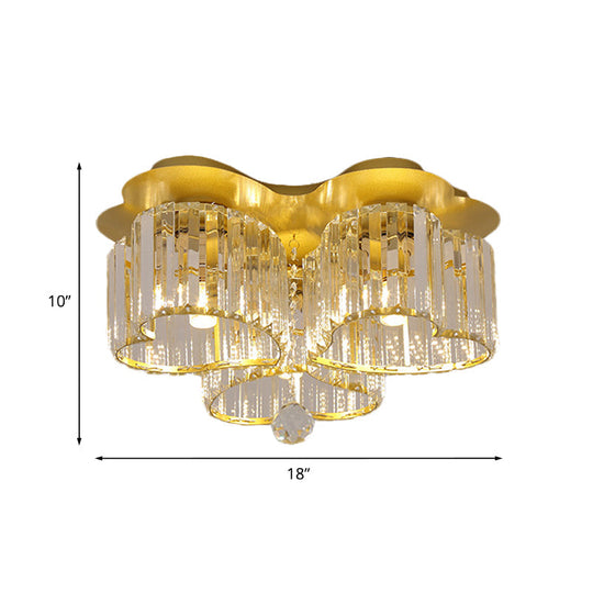 Gold Heart Crystal Ceiling Light Fixture With Flush Mount - Simplicity Design 3/4 Bulbs For Bedroom