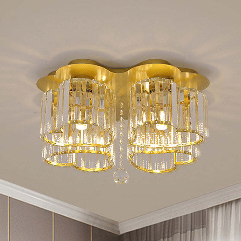 Gold Heart Crystal Ceiling Light Fixture With Flush Mount - Simplicity Design 3/4 Bulbs For Bedroom