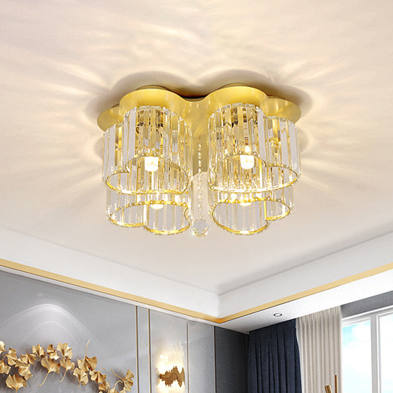 Gold Heart Crystal Ceiling Light Fixture With Flush Mount - Simplicity Design 3/4 Bulbs For Bedroom