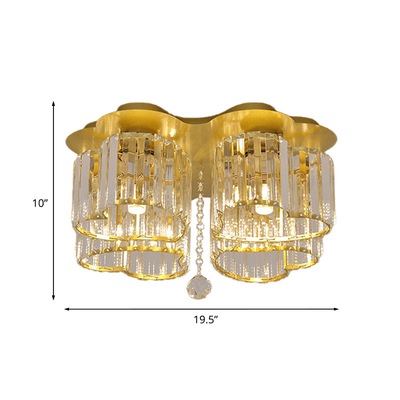 Gold Heart Crystal Ceiling Light Fixture With Flush Mount - Simplicity Design 3/4 Bulbs For Bedroom