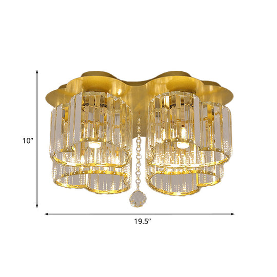 Gold Heart Crystal Ceiling Light Fixture With Flush Mount - Simplicity Design 3/4 Bulbs For Bedroom
