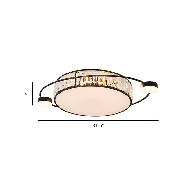 Modern K9 Crystal Black Flush Light Drum Led For Bedroom - 26/31.5 W Mount Lighting Fixture