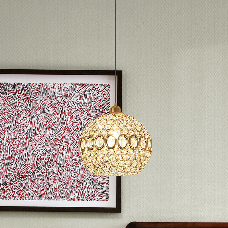 Sleek Crystal Gold Pendant Light: Stylish Single Bulb Spherical Suspended Fixture For Bedrooms