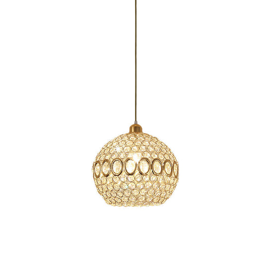 Sleek Crystal Gold Pendant Light: Stylish Single Bulb Spherical Suspended Fixture For Bedrooms