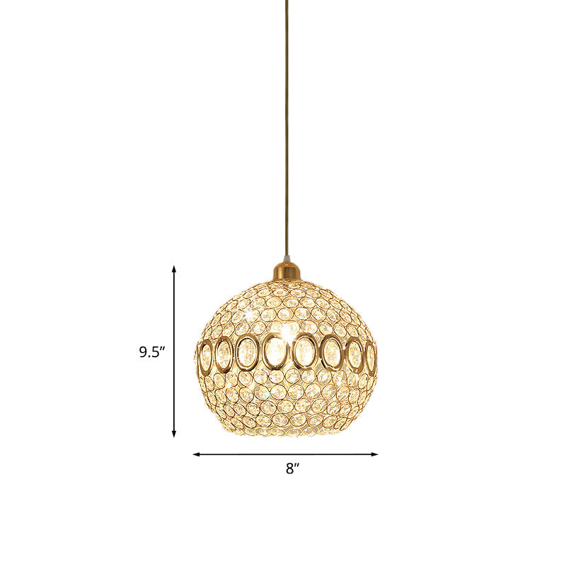 Sleek Crystal Gold Pendant Light: Stylish Single Bulb Spherical Suspended Fixture For Bedrooms