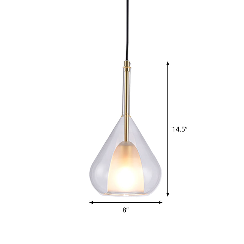 Gold Waterdrop Glass Shade Bedroom Pendant Lamp With Simple Hanging Design + 1 Light