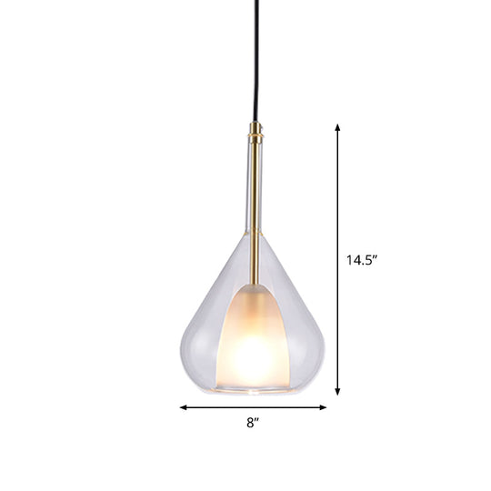 Gold Waterdrop Glass Shade Bedroom Pendant Lamp With Simple Hanging Design + 1 Light
