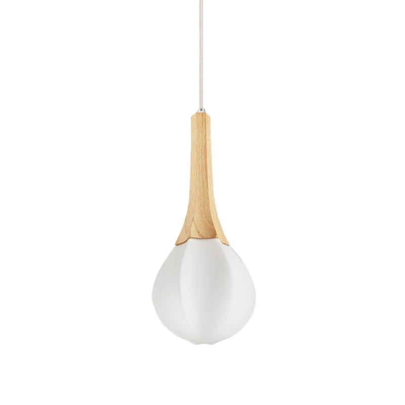 Minimalist Wood Ceiling Pendant Light With Milk White Glass Prismatic Teardrop - 1-Light Suspension