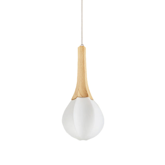 Minimalist Wood Ceiling Pendant Light With Milk White Glass Prismatic Teardrop - 1-Light Suspension