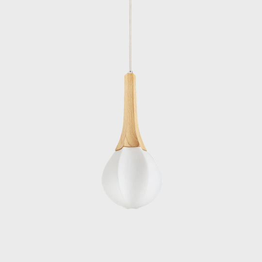 Minimalist Wood Ceiling Lamp With Milk White Glass Prismatic Teardrop Pendant And 1 Light Suspension