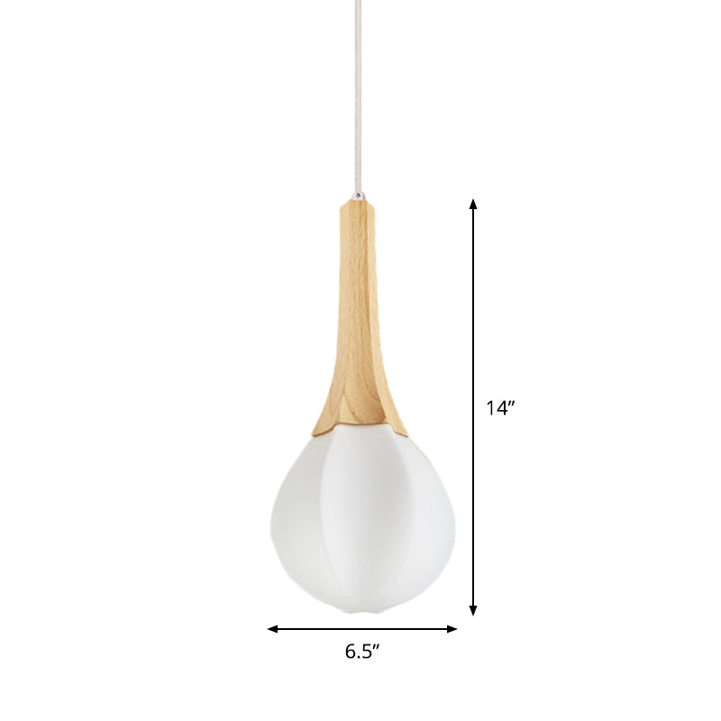 Minimalist Wood Ceiling Lamp With Milk White Glass Prismatic Teardrop Pendant And 1 Light Suspension