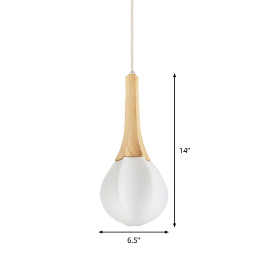 Minimalist Wood Ceiling Pendant Light With Milk White Glass Prismatic Teardrop - 1-Light Suspension
