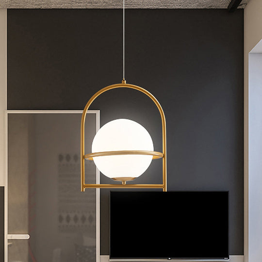 Modern Ball Suspension Light With Birdcage Design Opal Glass 1 Bulb 9’/11’ Wide Bedside Ceiling