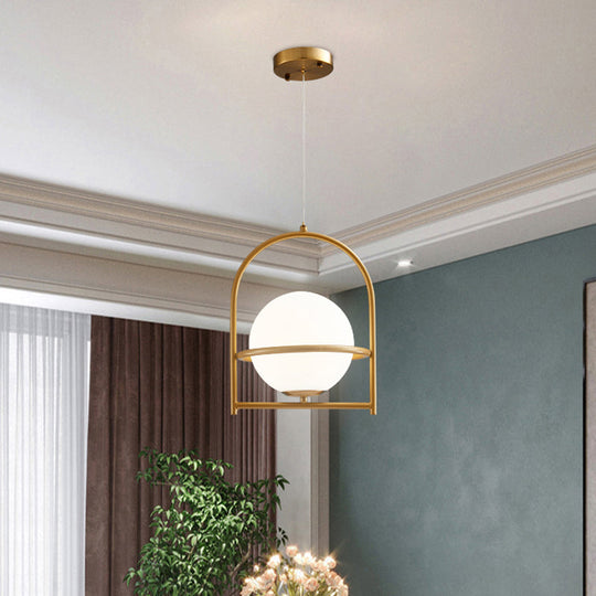 Modern Ball Suspension Light With Birdcage Design Opal Glass 1 Bulb 9’/11’ Wide Bedside Ceiling