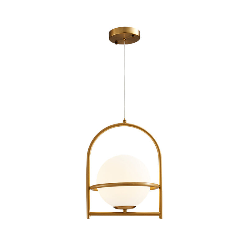 Modern Ball Suspension Light With Birdcage Design Opal Glass 1 Bulb 9’/11’ Wide Bedside Ceiling
