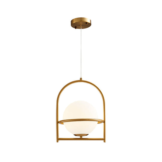 Opal Glass Ball Light With Birdcage Design - Modern Ceiling Fixture For Bedside Black/Gold 9/11