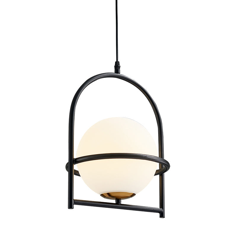 Opal Glass Ball Light With Birdcage Design - Modern Ceiling Fixture For Bedside Black/Gold 9/11