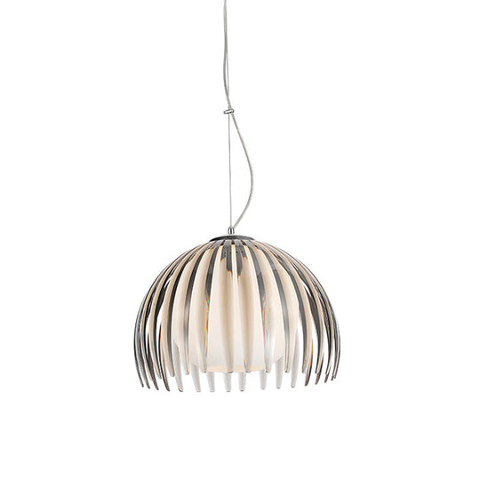 Modern Chrome Dome Pendant Lamp With Opal Glass Shade & Metal Pendulum
