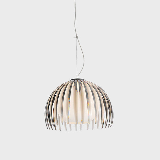 Modern Chrome Dome Pendant Lamp With Opal Glass Shade