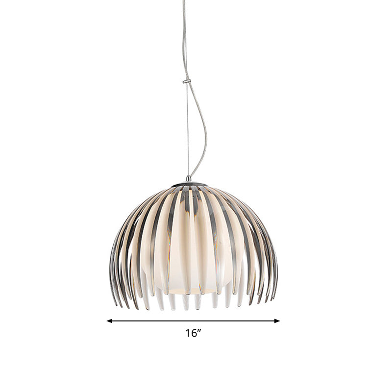 Modern Chrome Dome Pendant Lamp With Opal Glass Shade