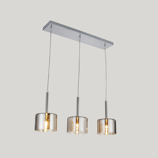 Modern Chrome Suspension Light With Clear Glass Shades - Ideal For Restaurants (3-Bulb)
