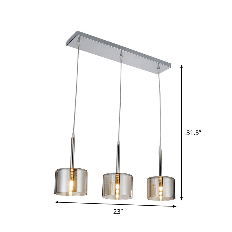 Modern Chrome Suspension Light With Clear Glass Shades - Ideal For Restaurants (3-Bulb)