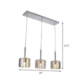 Modern Chrome Pendant Light With Clear Glass Drum Shade - 3 Bulb Multi-Suspension For Restaurants