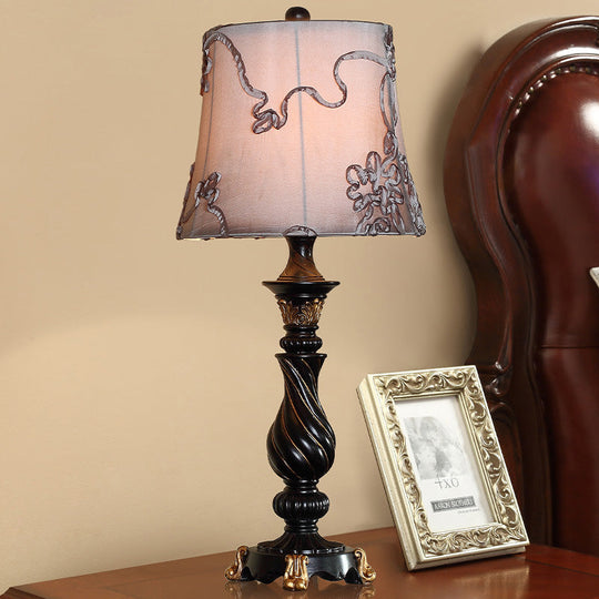 Sheliak - Modern Classic Drum Night Lighting 1 Head Fabric Swirl Patterned Nightstand Lamp In Black