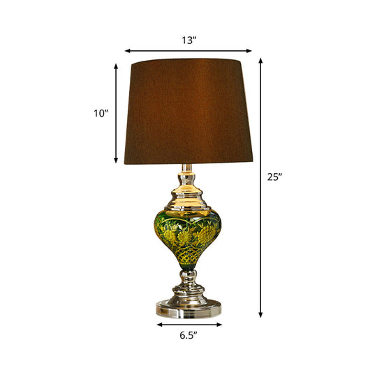 Simona - Brown 1 Light Desk Lamp Country Tapered Drum Fabric Nightstand In With Vase Base