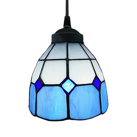 Tiffany-Style Flower Handcrafted Stained Glass Pendant Light In Yellow/Light Blue/Dark Blue