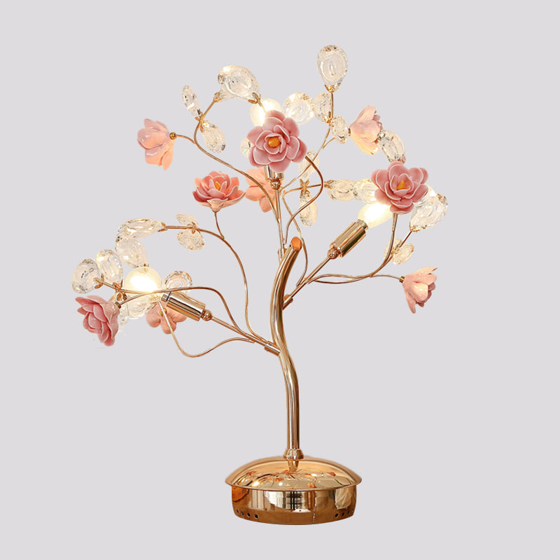 Suhail - Postmodern Floral Table Lamp: Pink Crystal Night Light With Branching