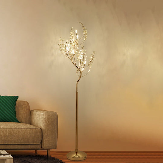Modern Gold Led Standing Light: Cut Crystal Tree Design For Living Room Ambiance