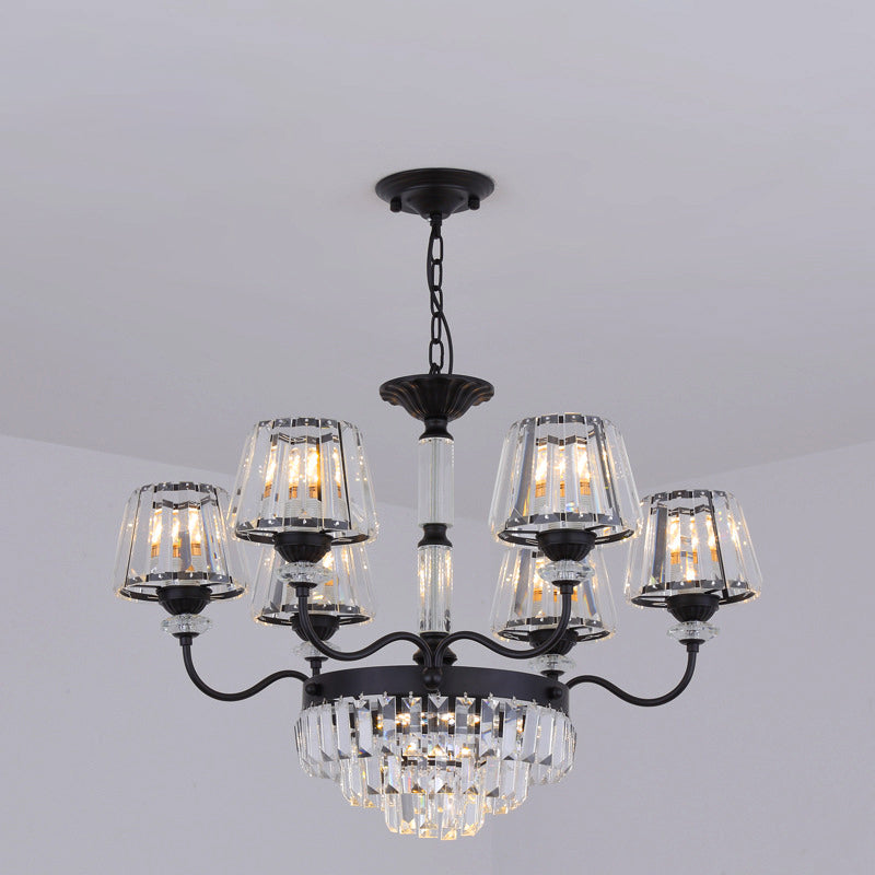 K9 Crystal Tapered Ceiling Light - Elegant 9-Head Black Chandelier For Dining Room