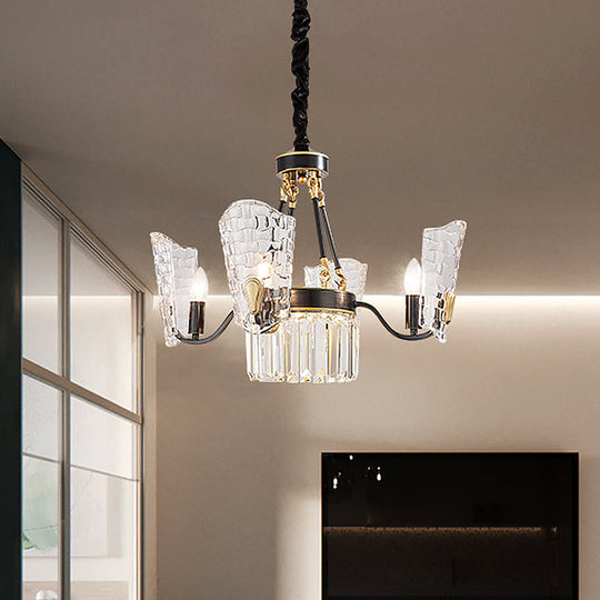 Modern Clear Crystal Glass Kitchen Chandelier With Shield Design - 4/6 Bulb Suspension Pendant In