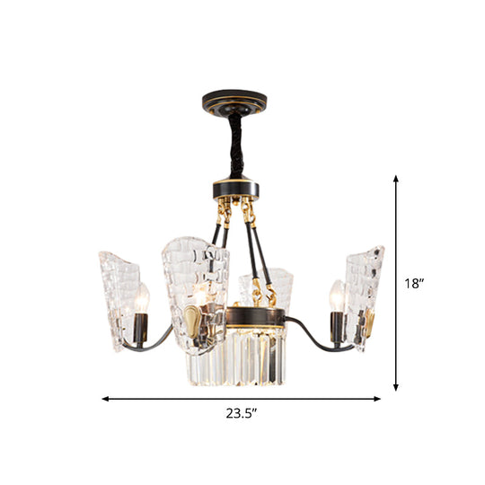 Modern Clear Crystal Glass Kitchen Chandelier With Shield Design - 4/6 Bulb Suspension Pendant In