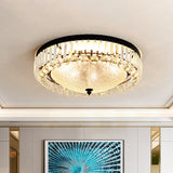 5-Bulb Textured Glass Dome Flush Mount Light In Black With Crystal Accent