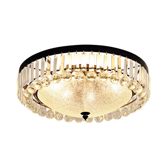 5-Bulb Textured Glass Dome Flush Mount Light In Black With Crystal Accent