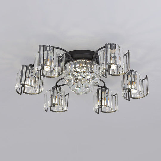 Contemporary Clear Crystal Block Semi - Mount 4/6 - Light Fixture - Black Finish