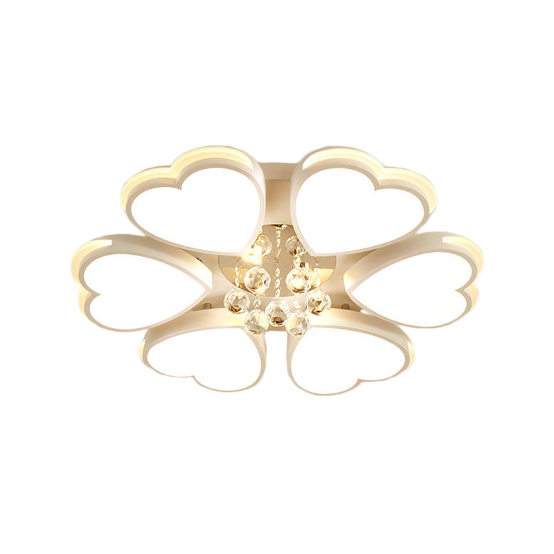 Modern Heart - Shaped Acrylic Flush Mount Light With Crystal Ball - 6 Bulbs White Perfect For