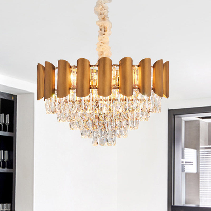 Modern Crystal Suspension Lamp: Tapered Brass Chandelier Lighting For Dining Room