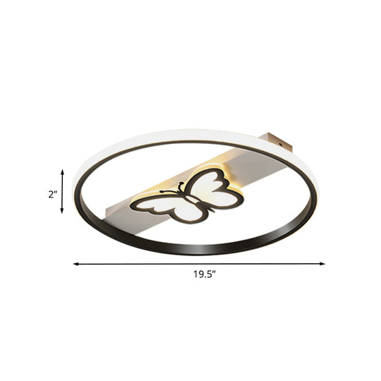 Nordic Black Butterfly Flush Mount Led Ceiling Light Fixture With Acrylic Shade In Warm/White
