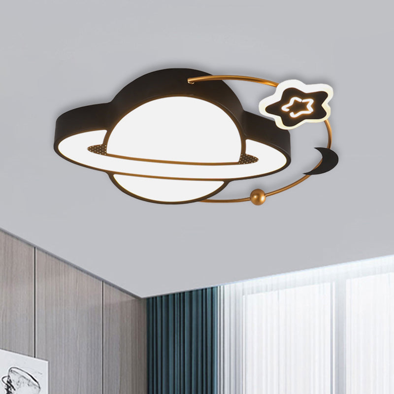 Modern Led Planet Flush Mount With Moon And Star Design - Black Acrylic Ceiling Light Fixture / A
