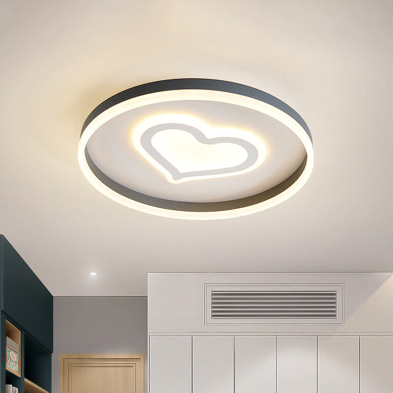 Grey Acrylic Led Ceiling Lamp: Modern Circular Flush Light With Butterfly/Loving Heart Design For