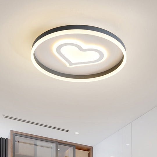 Grey Acrylic Led Ceiling Lamp: Modern Circular Flush Light With Butterfly/Loving Heart Design For