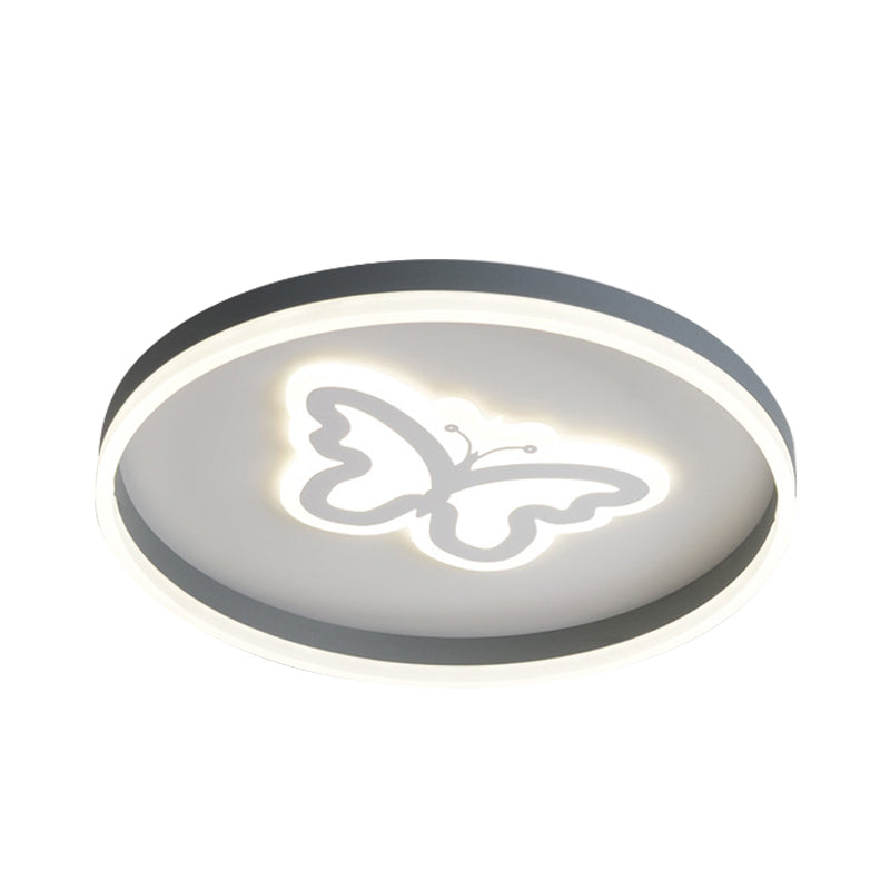 Grey Acrylic Led Ceiling Lamp: Modern Circular Flush Light With Butterfly/Loving Heart Design For